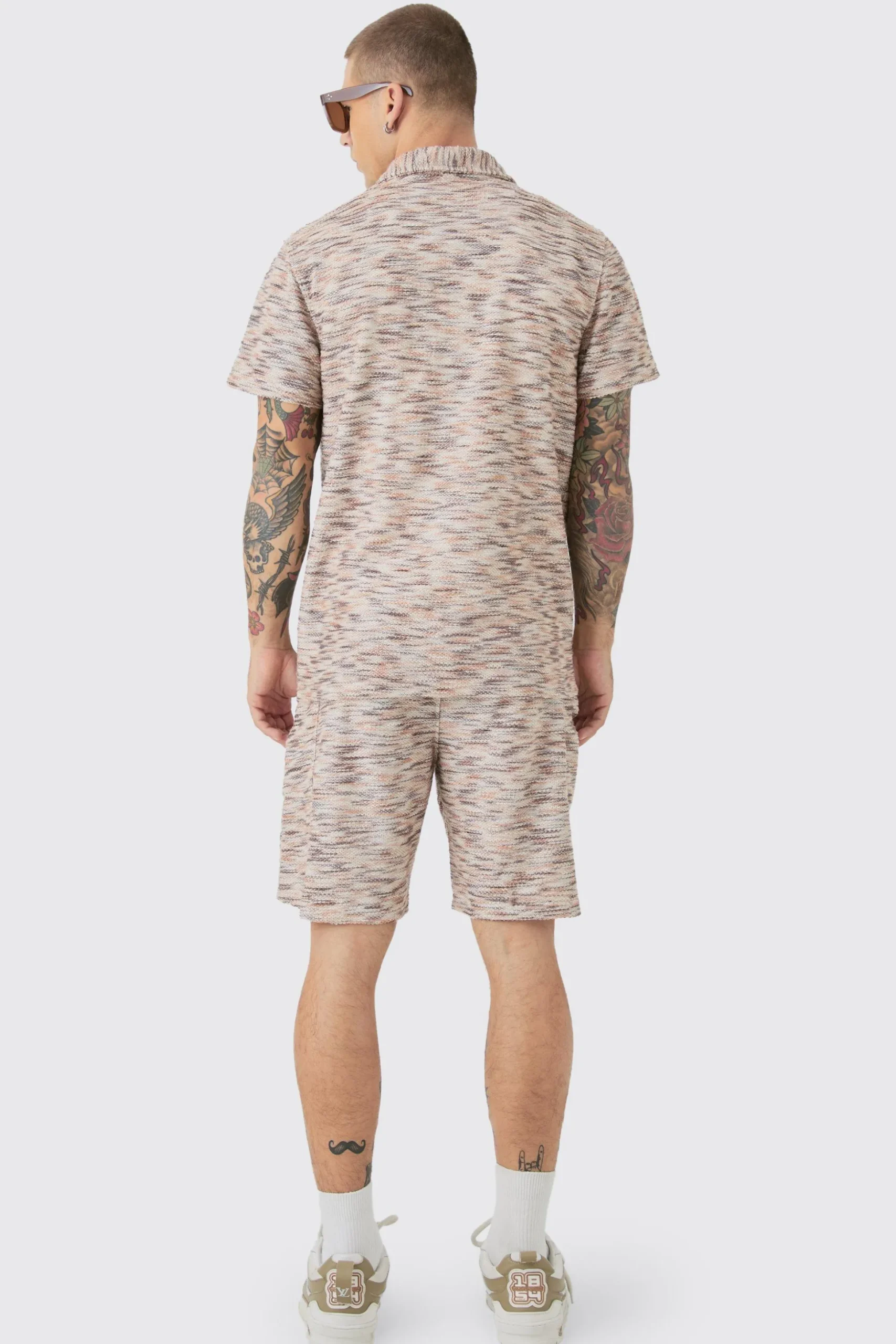 Drop Shoulder Slub Boucle Shirt & Short Set | BoohooMAN UK