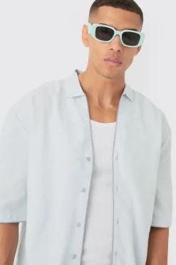Dropped Revere Linen Piped Shirt & Smart Short Set | BoohooMAN UK