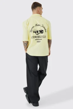 Dropped Revere Poplin Automobile Club Shirt | BoohooMAN UK