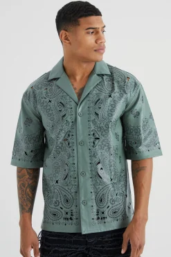 Dropped Revere Pu Printed Bandana Shirt | BoohooMAN UK