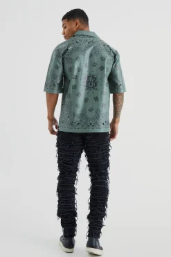 Dropped Revere Pu Printed Bandana Shirt | BoohooMAN UK