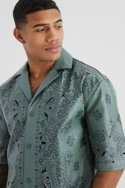 Dropped Revere Pu Printed Bandana Shirt | BoohooMAN UK