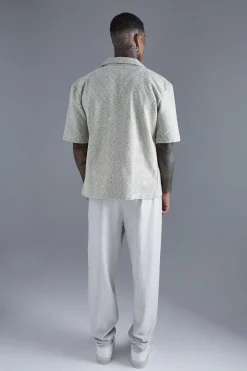 Dropped Revere Textured Herringbone Shirt | BoohooMAN UK
