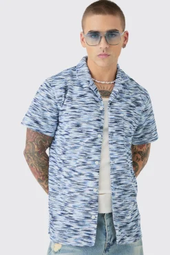 Dropped Soulder Boucle Slub Revere Shirt | BoohooMAN UK
