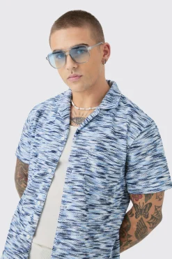 Dropped Soulder Boucle Slub Revere Shirt | BoohooMAN UK