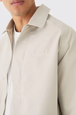 EDITION Heavyweight Twill Embroidered Coach Jacket | BoohooMAN UK