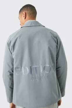 EDITION Heavyweight Twill Embroidered Coach Jacket | BoohooMAN UK
