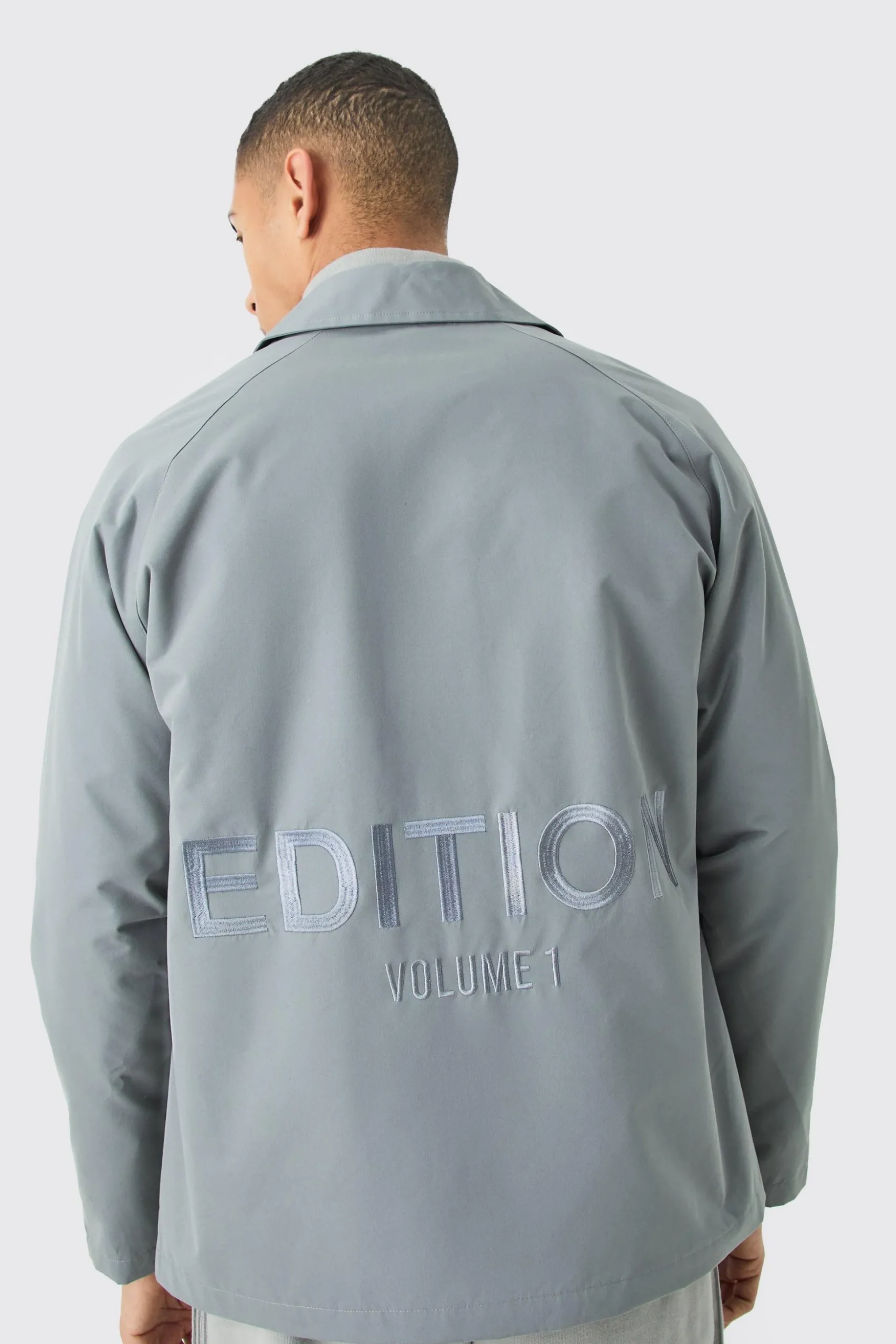 EDITION Heavyweight Twill Embroidered Coach Jacket | BoohooMAN UK