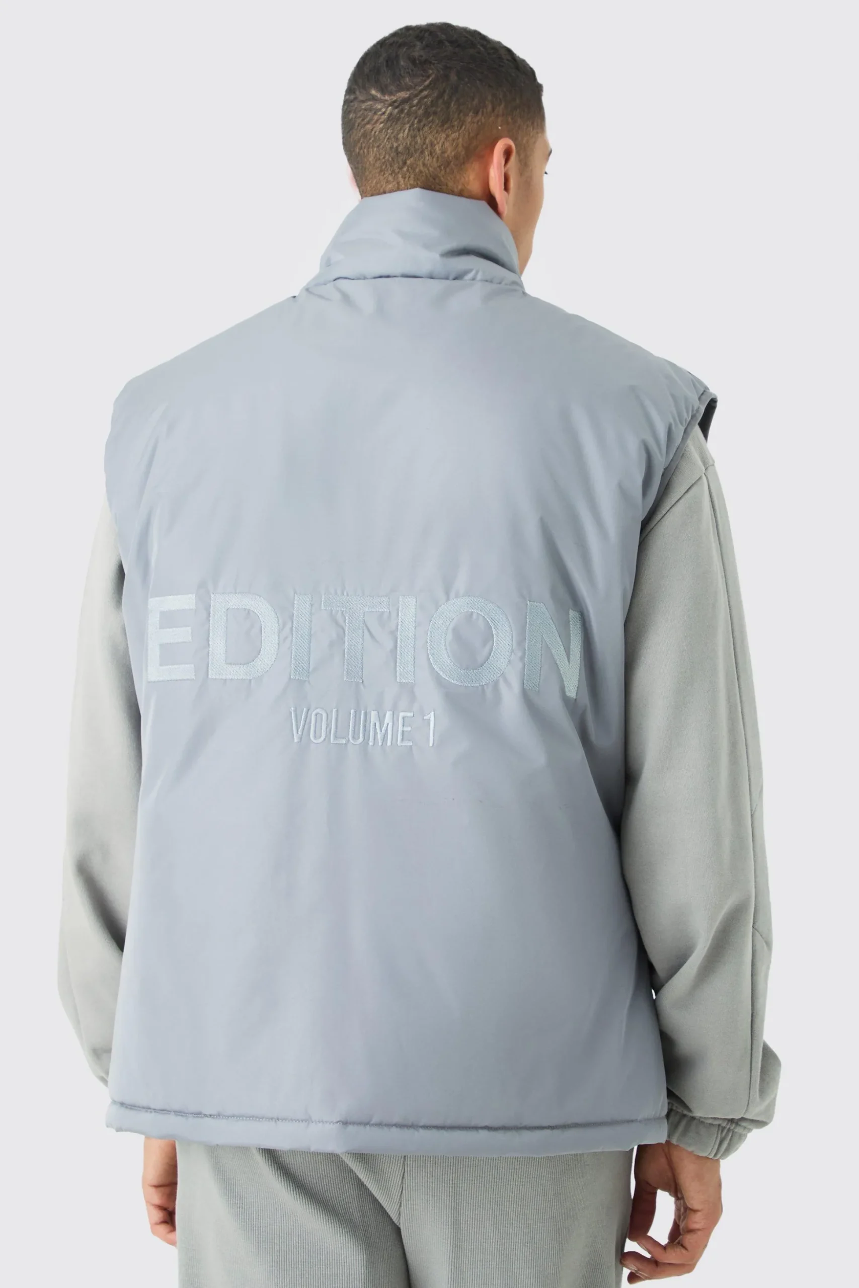 EDITION Oversized Funnel Neck Padded Gilet | BoohooMAN UK