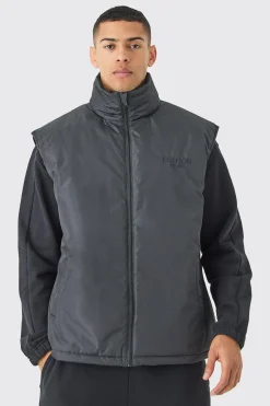 EDITION Oversized Funnel Neck Padded Gilet | BoohooMAN UK