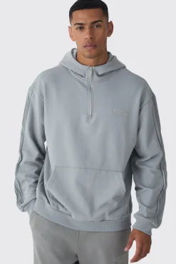 EDITION Oversized Heavyweight 1/4 Zip Pintuck Hoodie | BoohooMAN UK