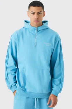 EDITION Oversized Heavyweight 1/4 Zip Pintuck Hoodie | BoohooMAN UK