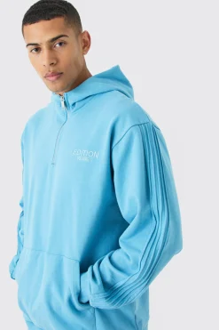 EDITION Oversized Heavyweight 1/4 Zip Pintuck Hoodie | BoohooMAN UK
