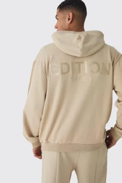 EDITION Oversized Heavyweight 1/4 Zip Pintuck Hoodie | BoohooMAN UK