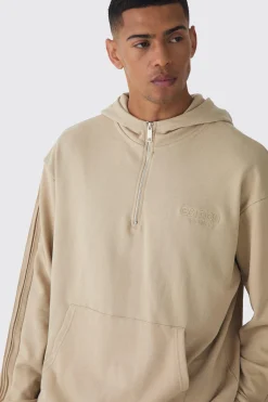 EDITION Oversized Heavyweight 1/4 Zip Pintuck Hoodie | BoohooMAN UK