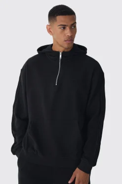 EDITION Oversized Heavyweight 1/4 Zip Pintuck Hoodie | BoohooMAN UK