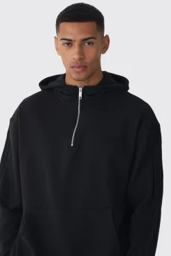 EDITION Oversized Heavyweight 1/4 Zip Pintuck Hoodie | BoohooMAN UK