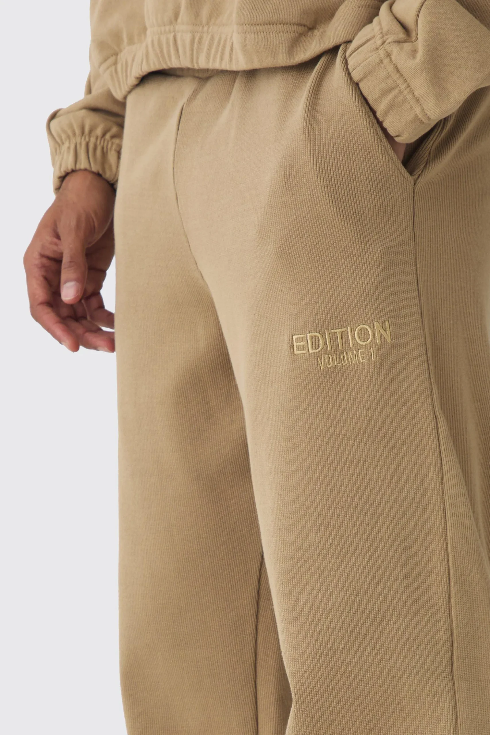 EDITION Straight Fit Ribbed Heavyweight Split Hem Jogger | BoohooMAN UK