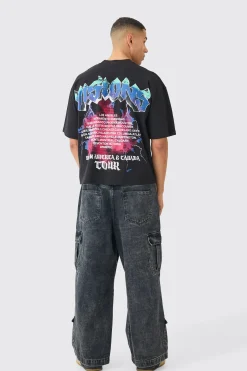 Elastic Waist Acid Wash Parachute Cargo Jeans In Black | BoohooMAN UK