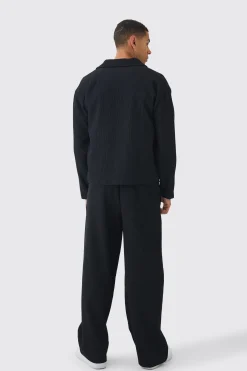 Elastic Waist Baggy Fit Contrast Drawcord Pleated Trouser | BoohooMAN UK