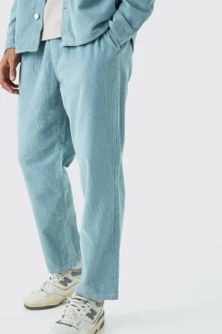 Elastic Waist Skate Cord Trouser In Slate | BoohooMAN UK