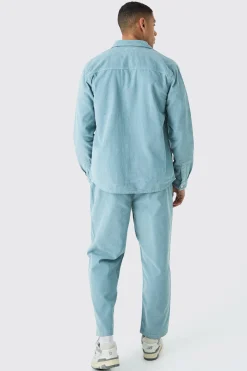 Elastic Waist Skate Cord Trouser In Slate | BoohooMAN UK