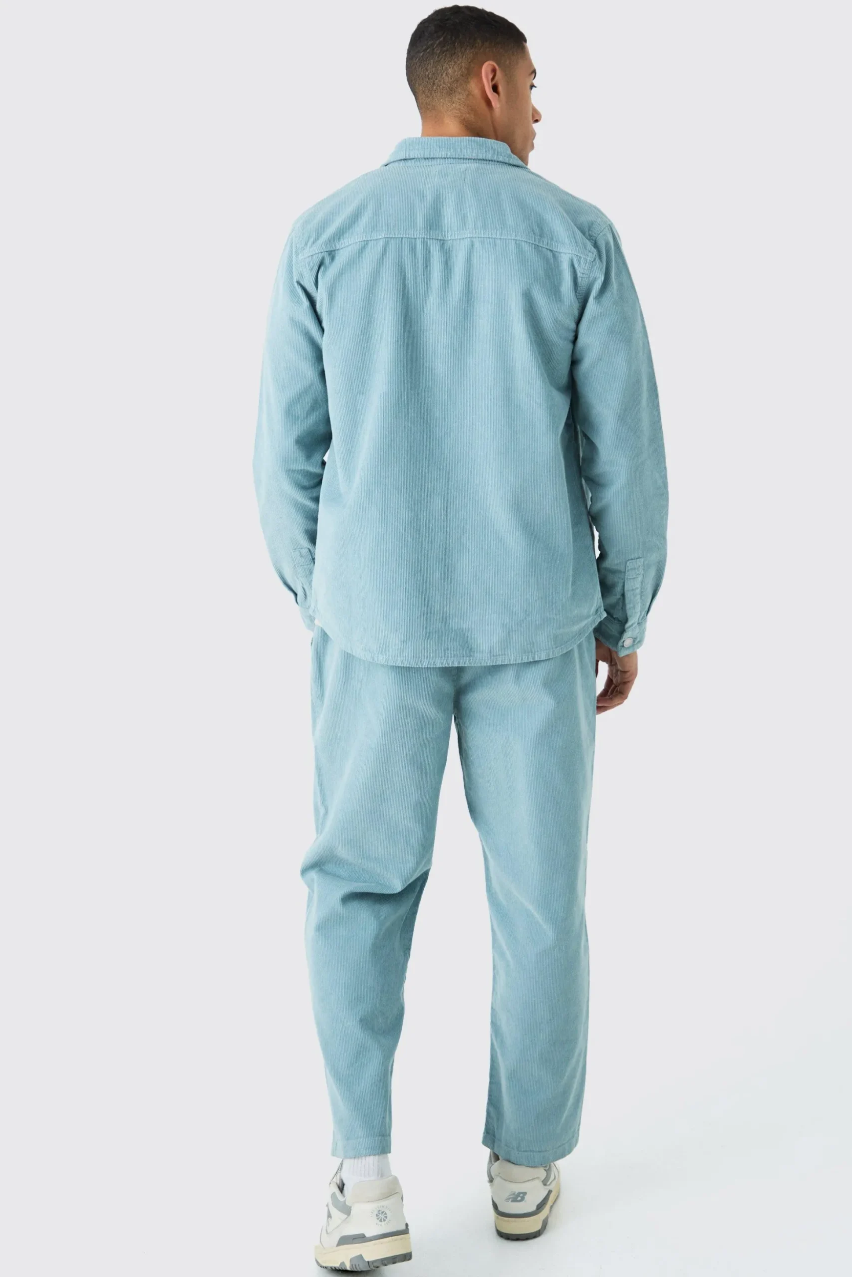 Elastic Waist Skate Cord Trouser In Slate | BoohooMAN UK
