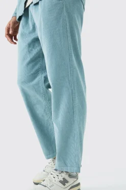 Elastic Waist Skate Cord Trouser In Slate | BoohooMAN UK