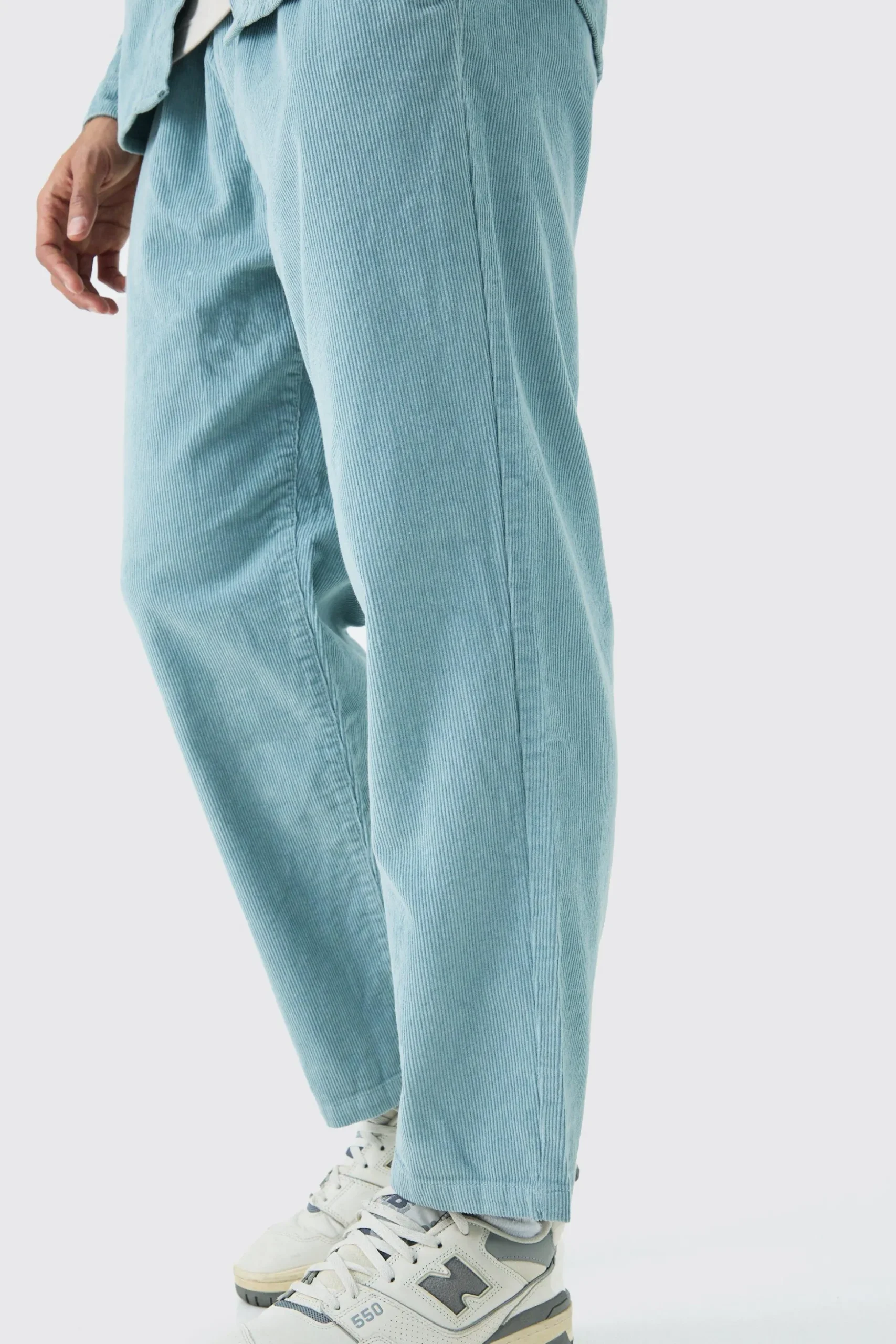 Elastic Waist Skate Cord Trouser In Slate | BoohooMAN UK