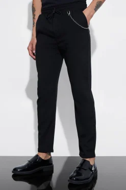 Elastic Waist Smart Trouser With Chain Detail | BoohooMAN UK