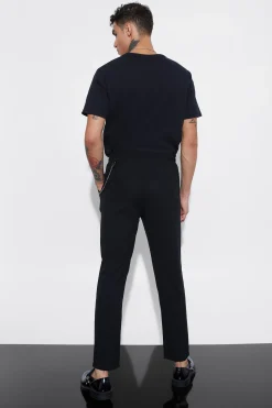 Elastic Waist Smart Trouser With Chain Detail | BoohooMAN UK