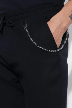 Elastic Waist Smart Trouser With Chain Detail | BoohooMAN UK