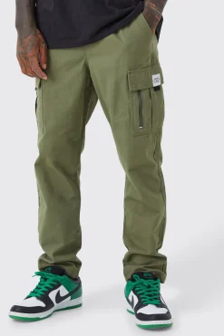 Elastic Waist Straight Cargo Zip Detail Trouser | BoohooMAN UK