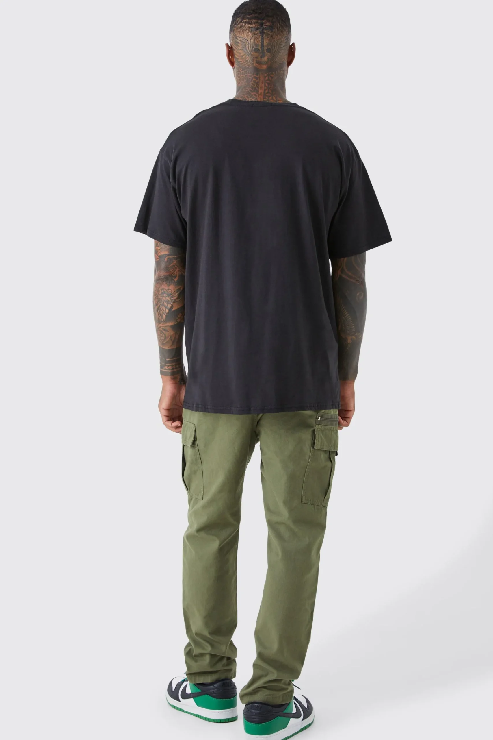Elastic Waist Straight Cargo Zip Detail Trouser | BoohooMAN UK