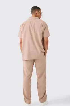 Elastic Waist Straight Leg Linen Trouser | BoohooMAN UK