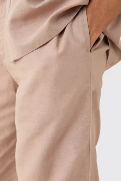Elastic Waist Straight Leg Linen Trouser | BoohooMAN UK