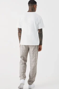 Elastic Waist Straight Woven Geo Trouser | BoohooMAN UK