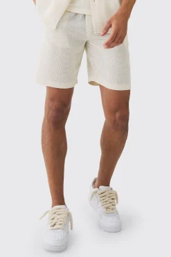 Elastic Waist Textured Check Comfort Short | BoohooMAN UK