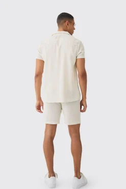 Elastic Waist Textured Check Comfort Short | BoohooMAN UK