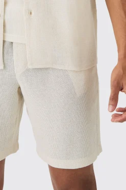 Elastic Waist Textured Check Comfort Short | BoohooMAN UK