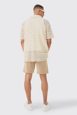 Elastic Waist Textured Check Comfort Short | BoohooMAN UK