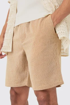 Elastic Waist Textured Check Comfort Short | BoohooMAN UK