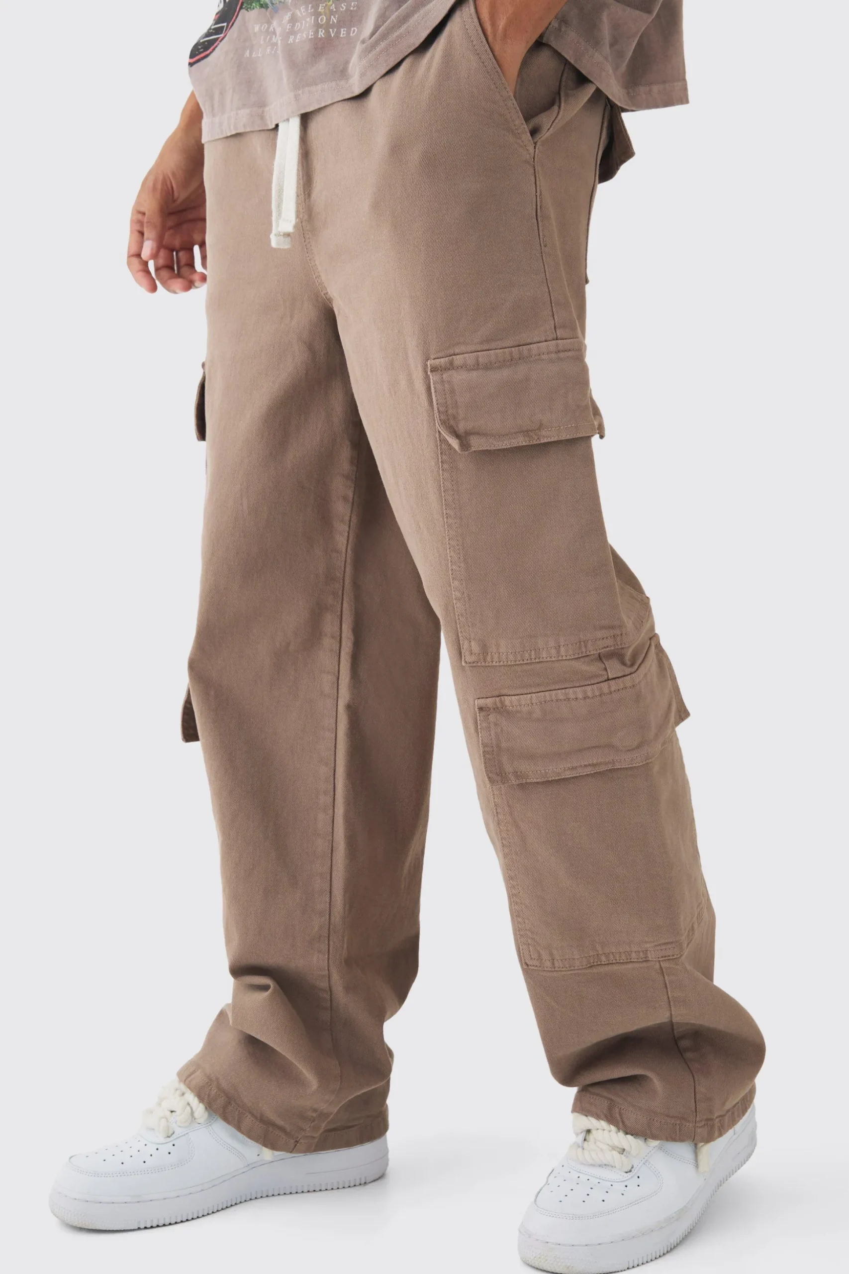 Elasticated Baggy Fit Multi Cargo Trousers | BoohooMAN UK