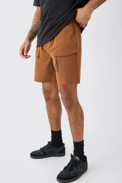 Elasticated Relaxed Technical Stretch Cargo With Zip | BoohooMAN UK