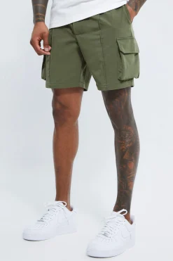 Elasticated Slim Cargo Short With Pintuck | BoohooMAN UK