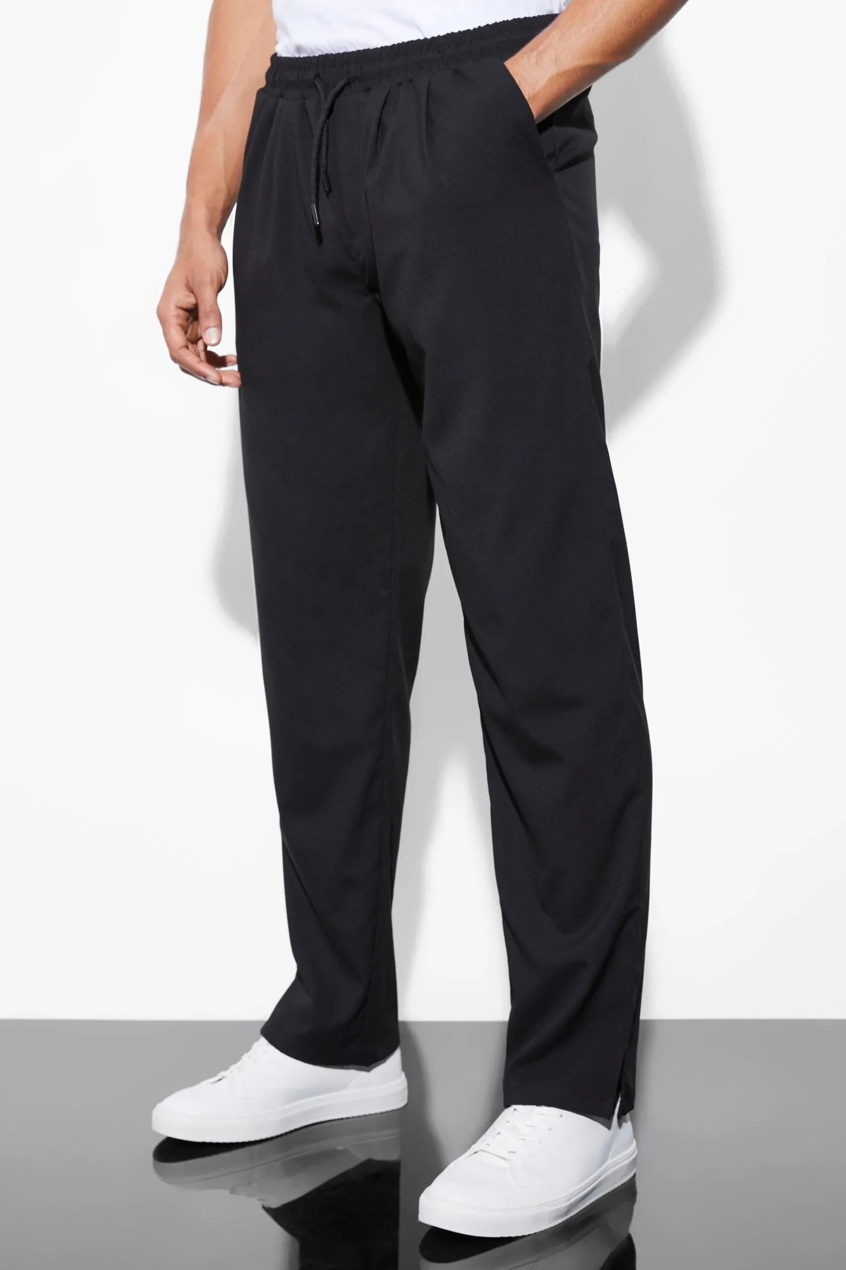 Elasticated Straight Leg Split Hem Trouser | BoohooMAN UK