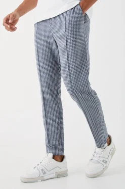 Elasticated Tapered Pintuck Dogstooth Trousers | BoohooMAN UK