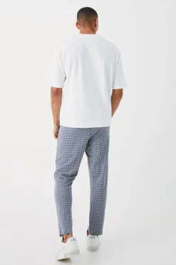 Elasticated Tapered Pintuck Dogstooth Trousers | BoohooMAN UK