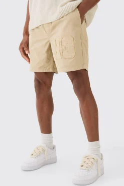 Elasticated Waist Applique Short Length Relaxed Shorts | BoohooMAN UK