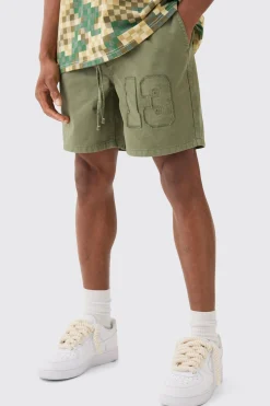Elasticated Waist Applique Short Length Relaxed Shorts | BoohooMAN UK
